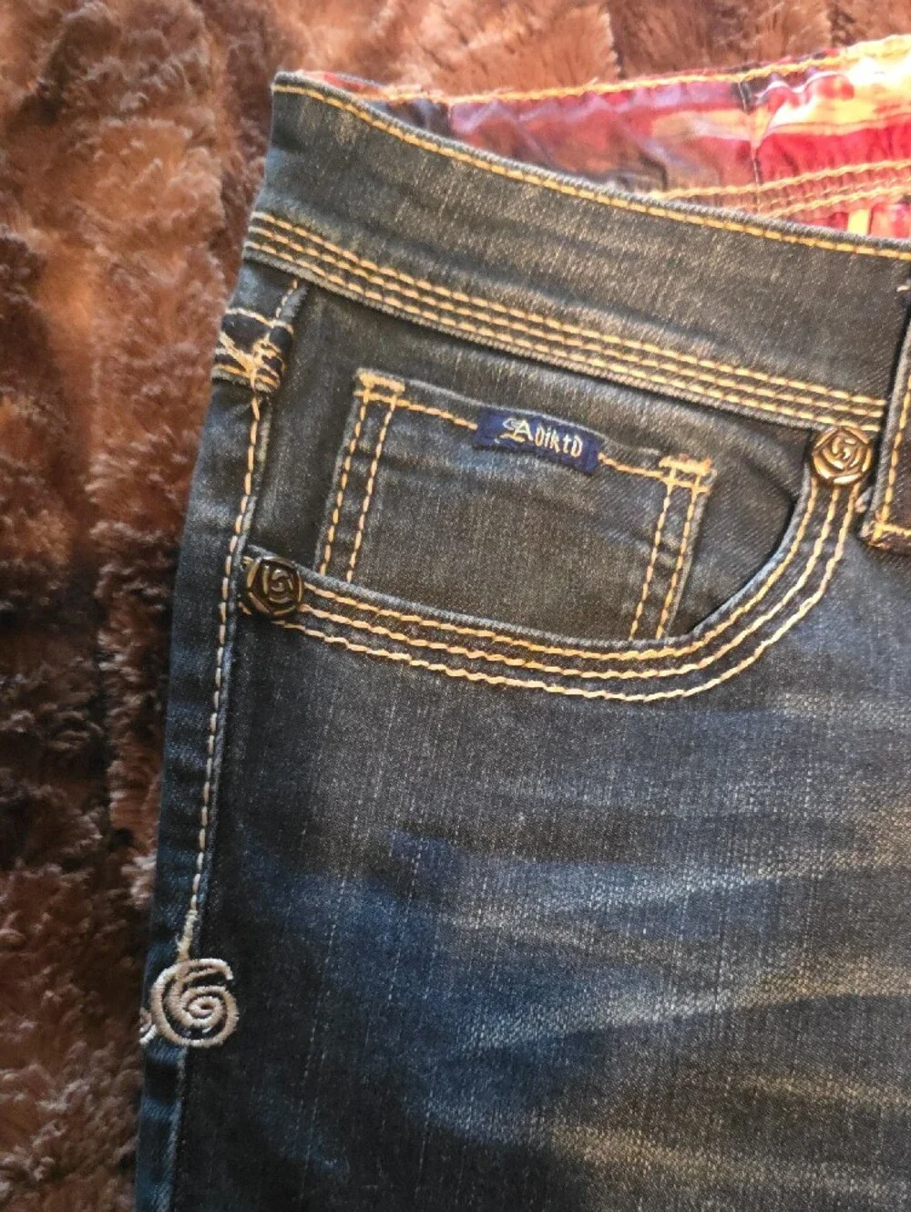 Adiktd Dark Blue Jeans with Gold Embroidered Back Pockets